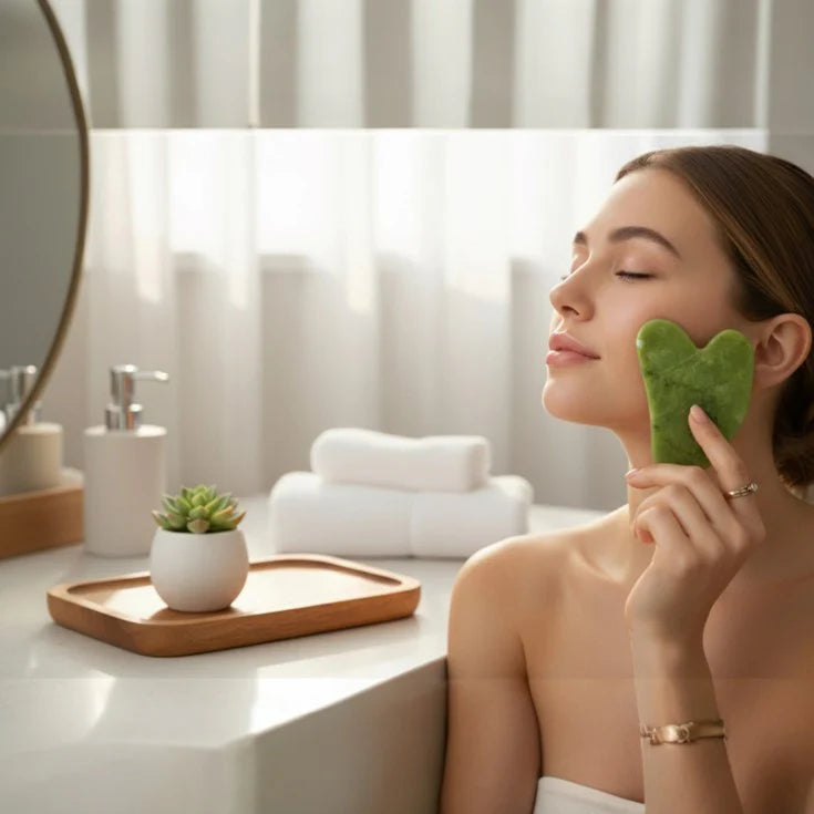 Jade Face Roller & Gua Sha Stone Set | Facial Massage Tool