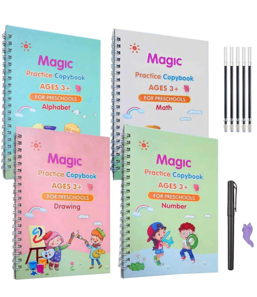 Sank Magic Calligraphy Practice Book Set (Pack of 4) | Reusable Writing Books for Kids