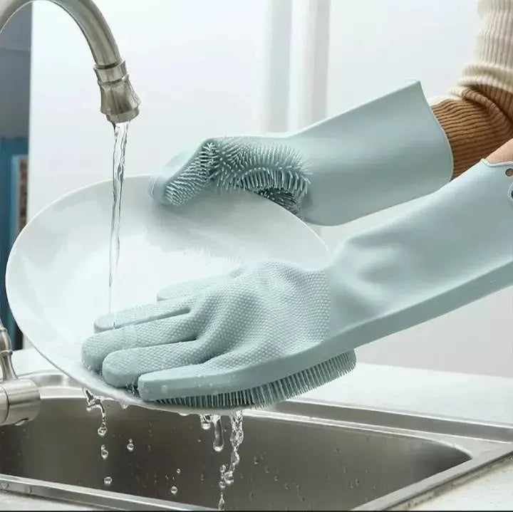 Magic Reusable Silicone Gloves with free Soap dispensing Brush free