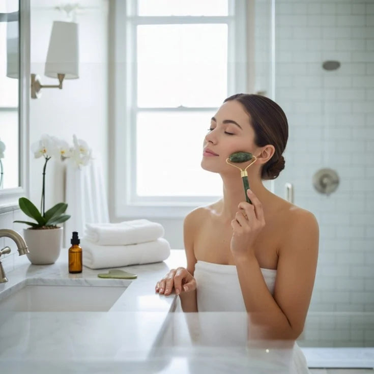 Jade Face Roller & Gua Sha Stone Set | Facial Massage Tool