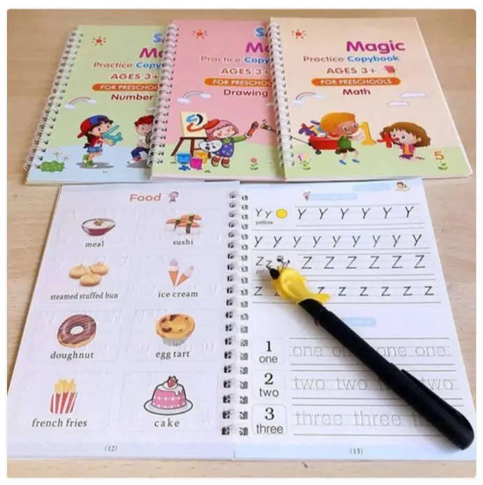 Sank Magic Calligraphy Practice Book Set (Pack of 4) | Reusable Writing Books for Kids
