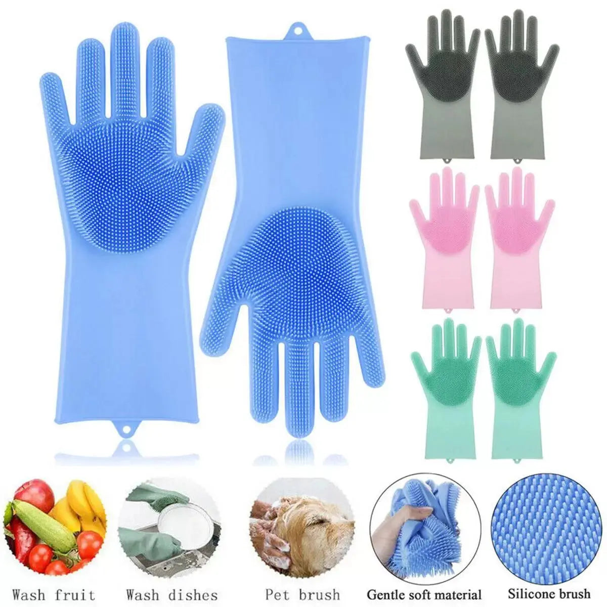 Magic Reusable Silicone Gloves with free Soap dispensing Brush free