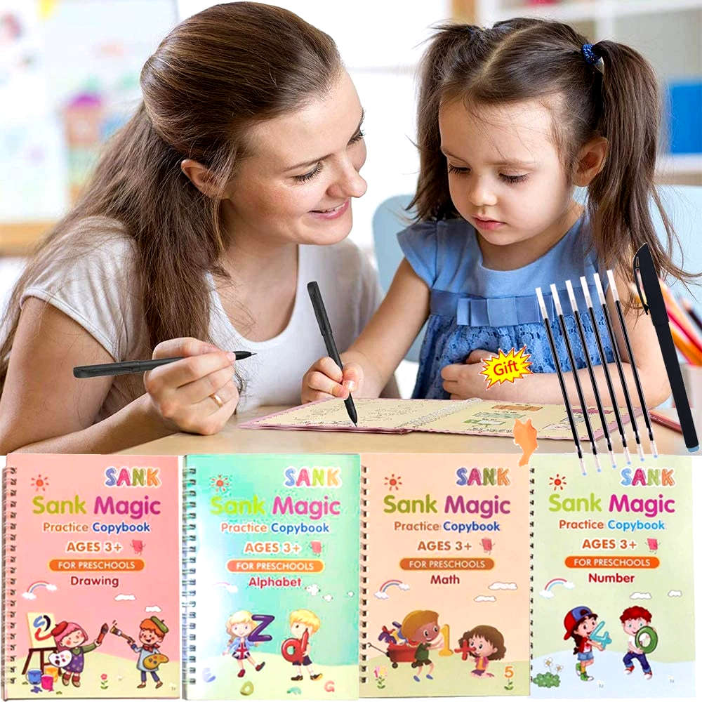 Sank Magic Calligraphy Practice Book Set (Pack of 4) | Reusable Writing Books for Kids
