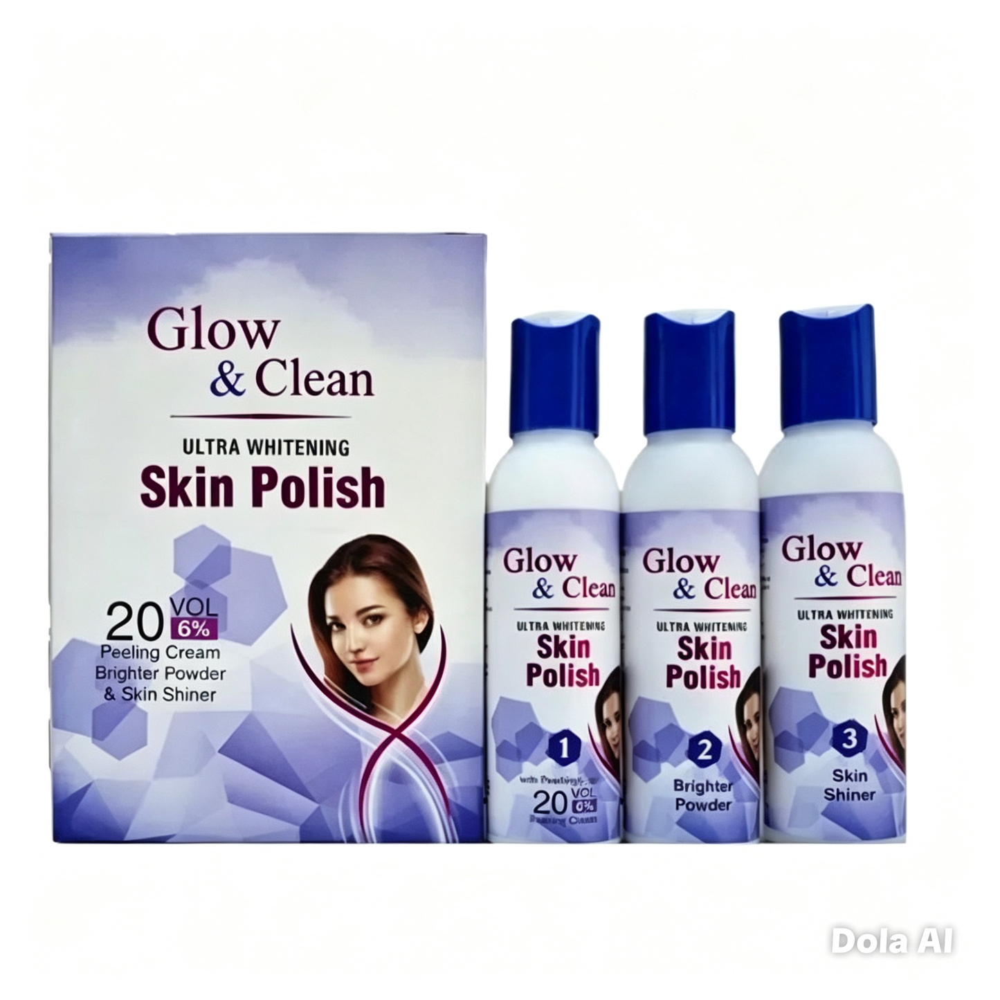 Glow & Clean Ultra Whitening Skin Polish 3 Step Set – 20 Vol 6% Peeling Cream & Brightening Kit
