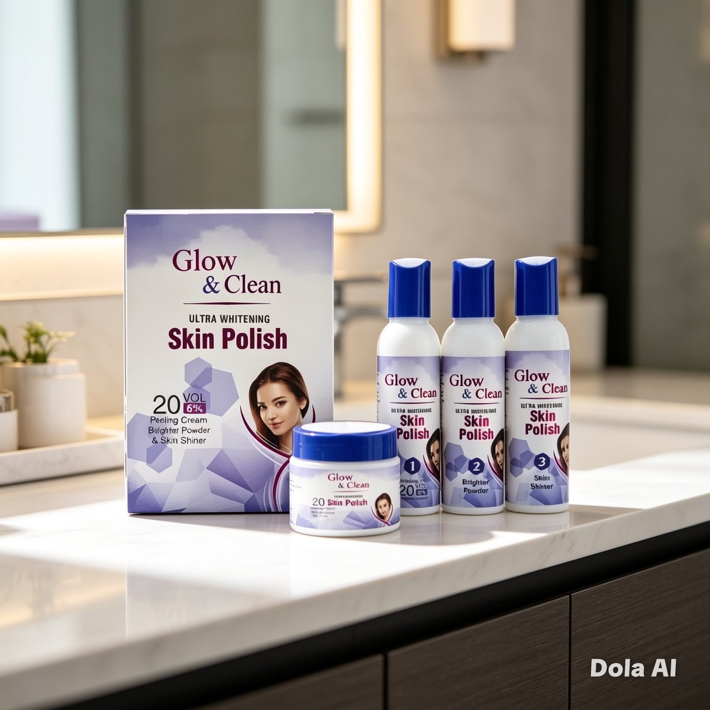 Glow & Clean Ultra Whitening Skin Polish 3 Step Set – 20 Vol 6% Peeling Cream & Brightening Kit
