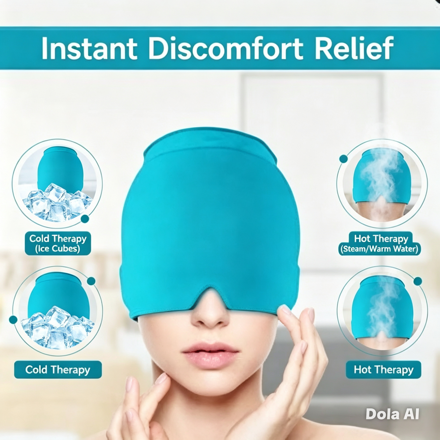 Migraine Relief Cap – Cold & Hot Therapy Headache Ice Cap for Migraines, Sinus Pain & Puffy Eyes