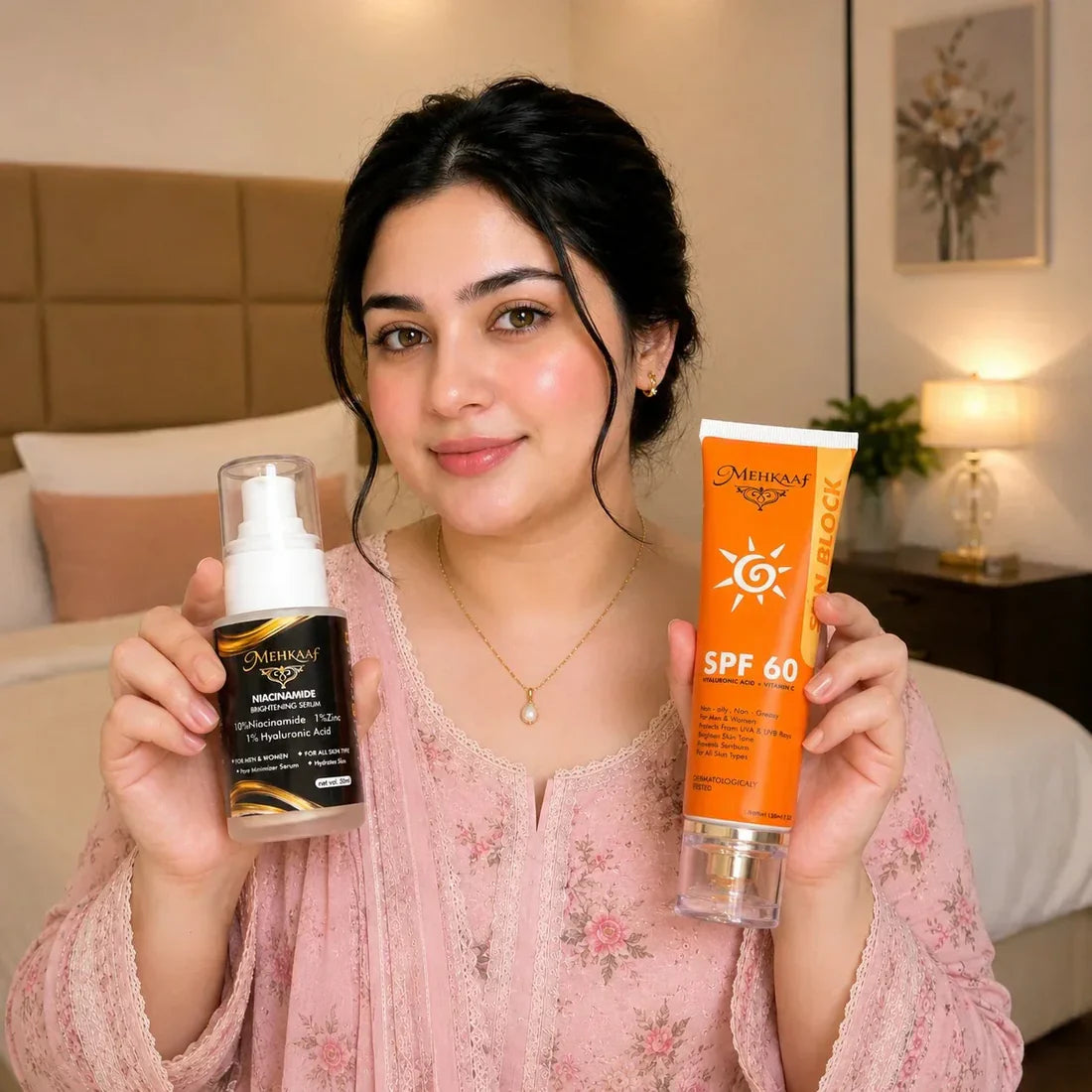 Mehkaaf Niacinamide Brightening Serum – 10% Niacinamide + Hyaluronic Acid   (Serum + Sun Block)