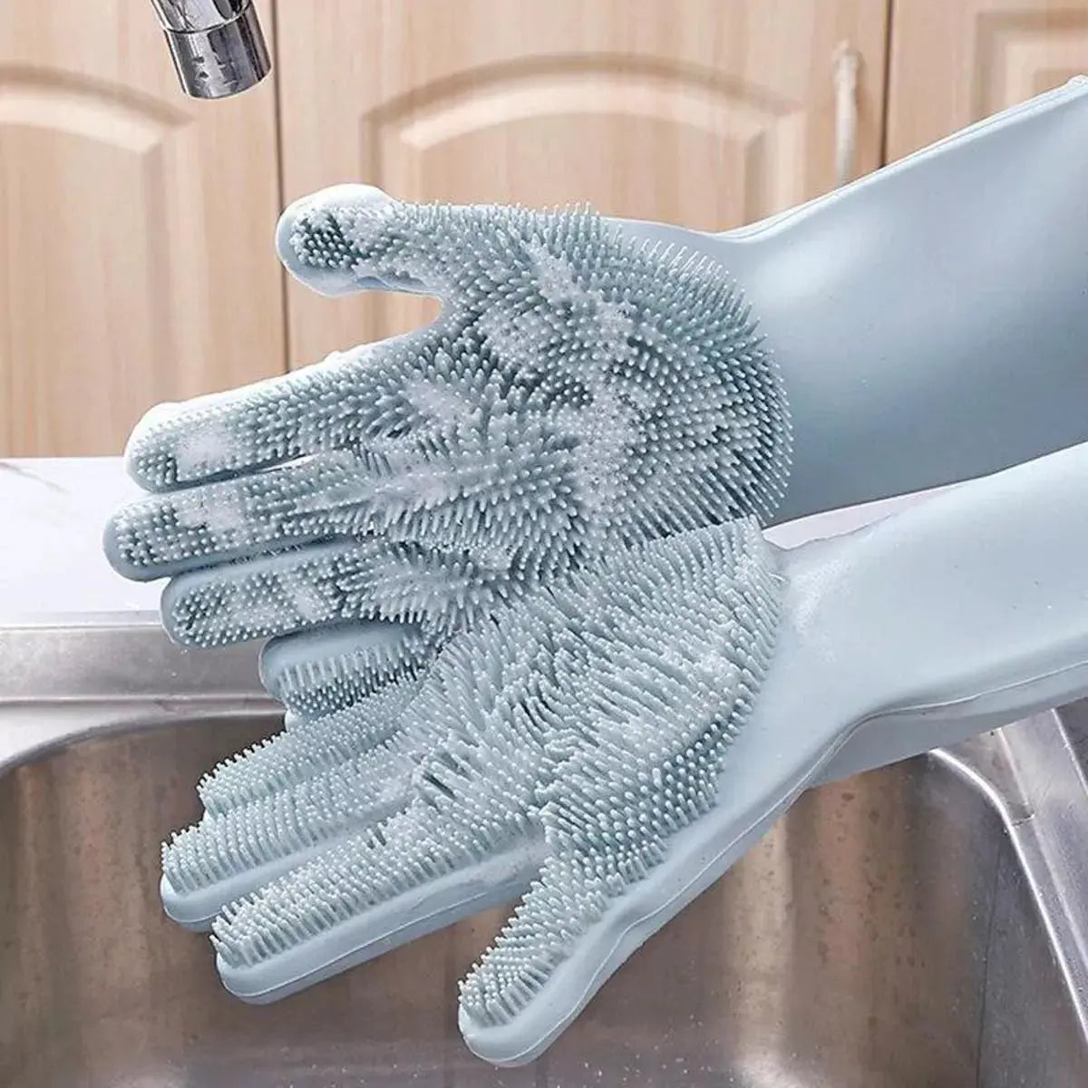 Magic Reusable Silicone Gloves with free Soap dispensing Brush free