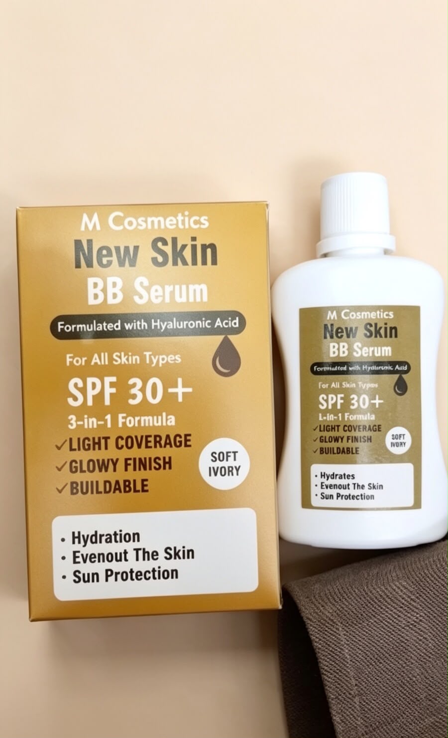 M Cosmetics New Skin BB Serum SPF 30+ | Hyaluronic Acid Infused, Soft Ivory