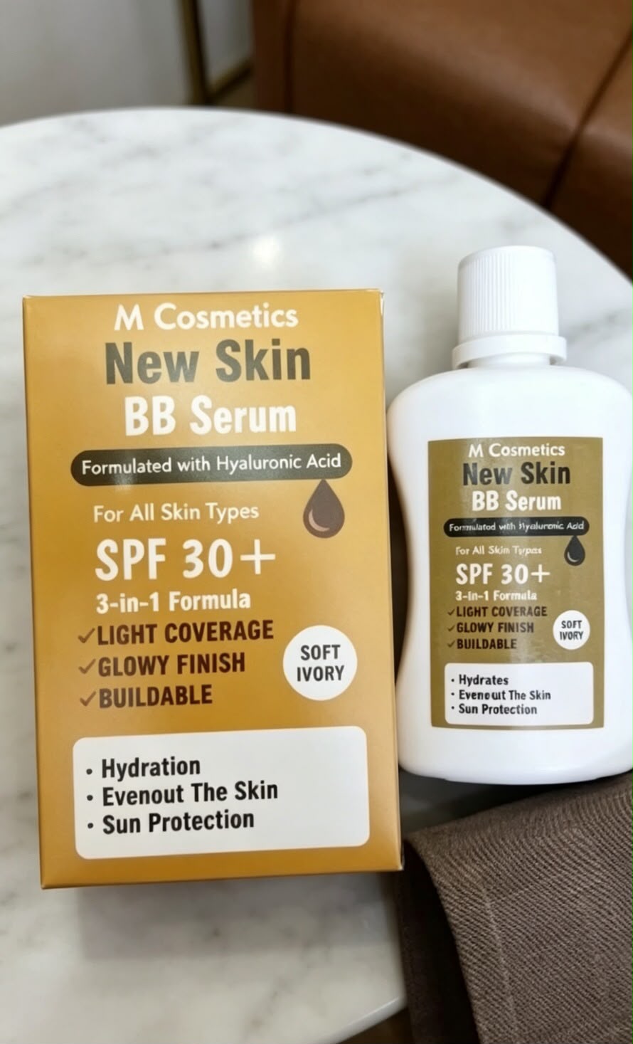M Cosmetics New Skin BB Serum SPF 30+ | Hyaluronic Acid Infused, Soft Ivory